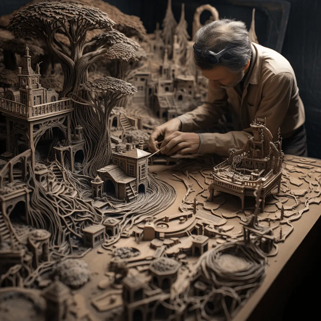 A man building a diorama from scratch